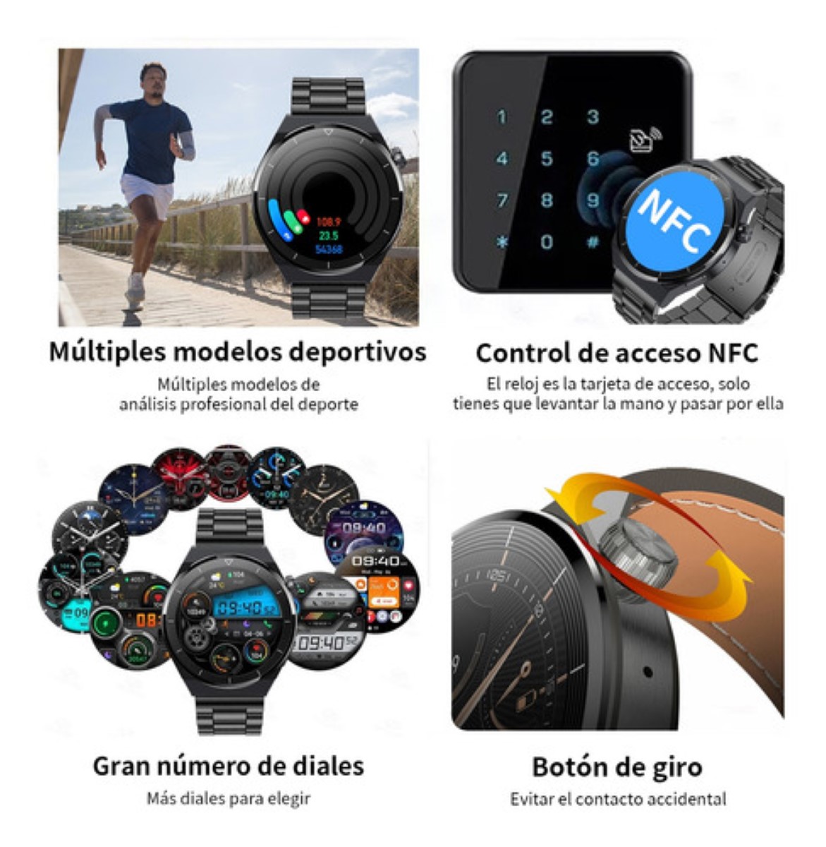 Reloj Inteligente Bluetooth Deportivo e Impermeable Negro