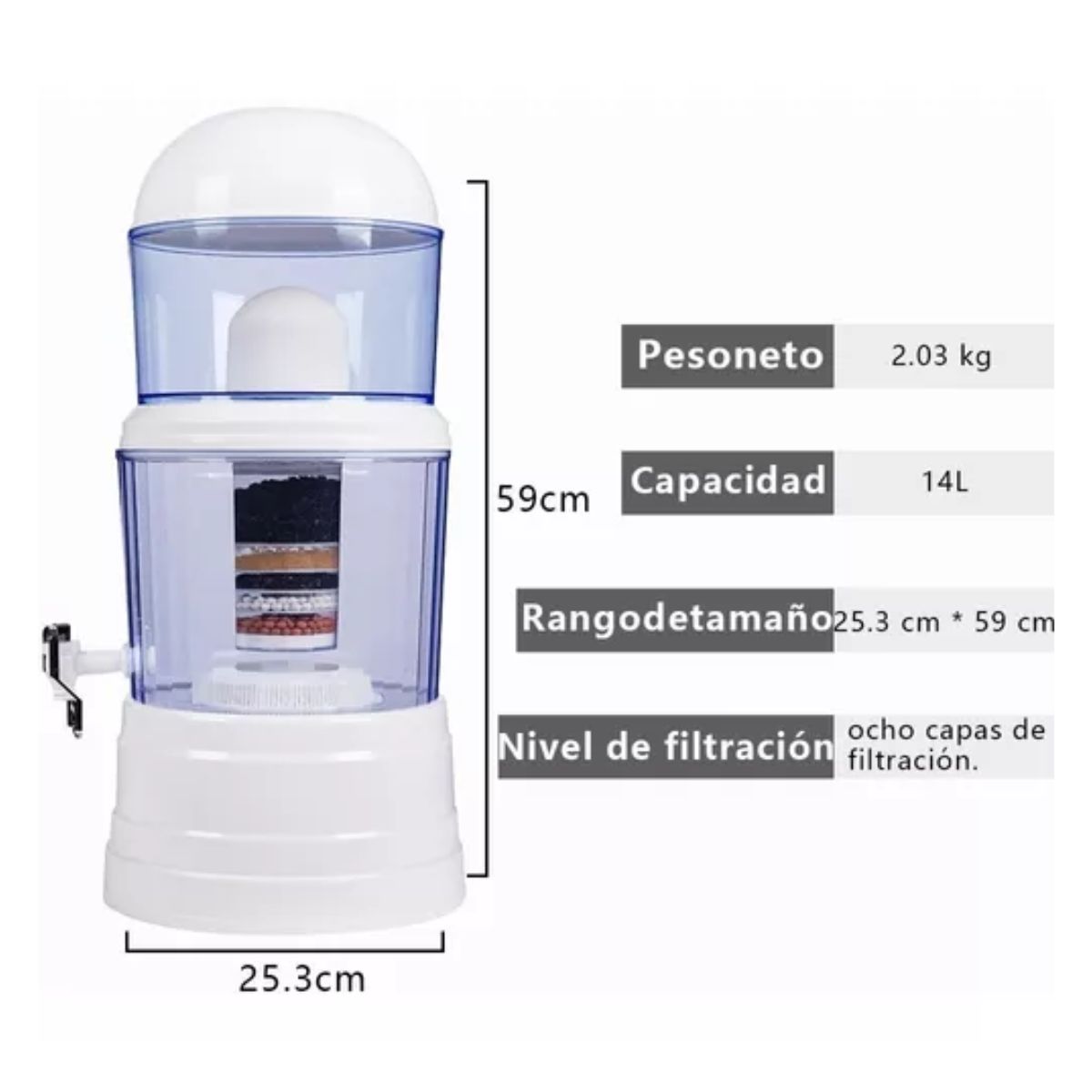 Filtro De Agua Grifo Para Purificador de Agua 14 Litros, Color BLANCO