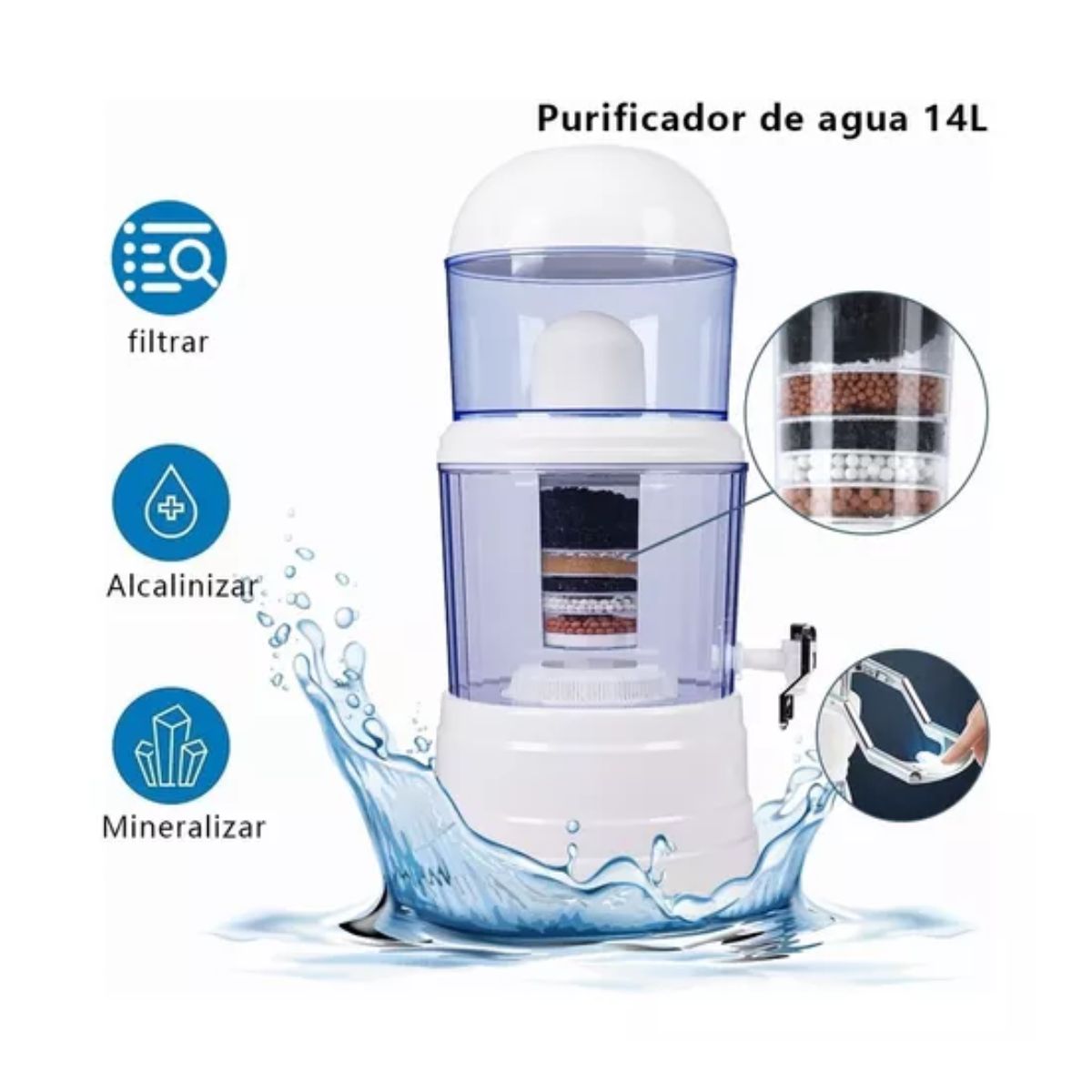 Filtro De Agua Grifo Para Purificador de Agua 14 Litros, Color BLANCO