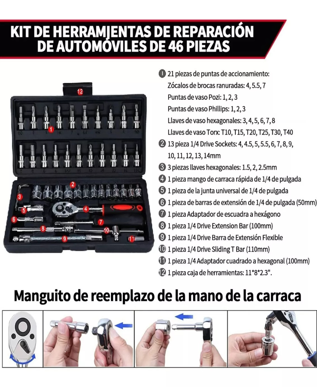 Juego De Herramientas Mecánicas Autocle Dados Acerokit 46pcs