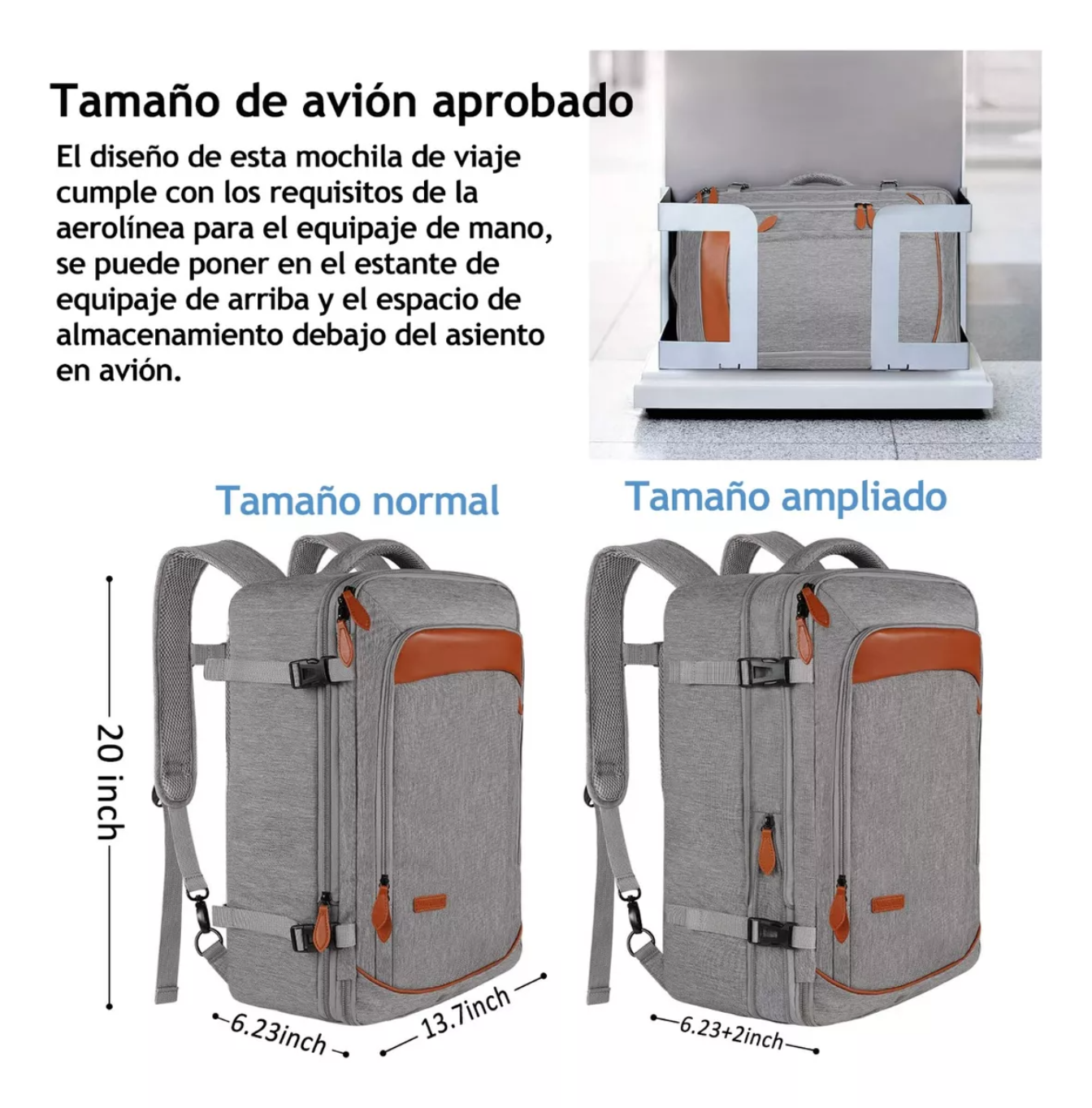 Mochila De Viaje Para Adulto, 50l Grande Espacio, Mochila De Mano Transporte Para Viaje, Aprobado Por Avión 10kg, Antirrobo Y Impermeable