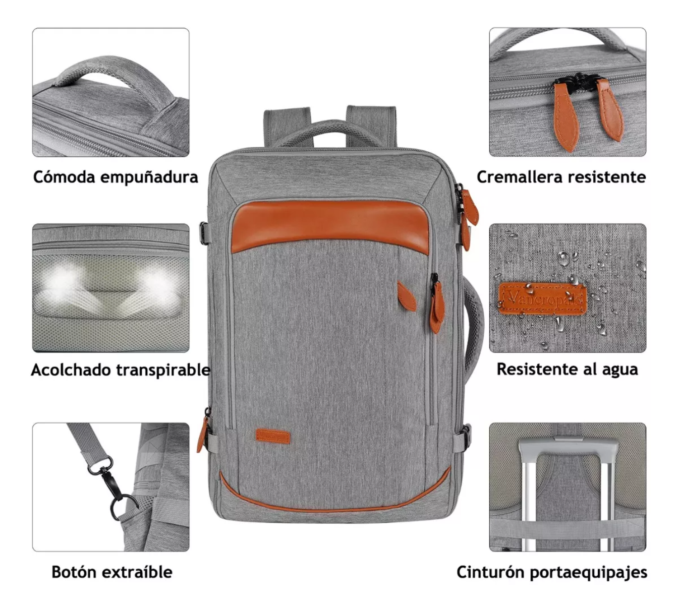 Mochila De Viaje Para Adulto, 50l Grande Espacio, Mochila De Mano Transporte Para Viaje, Aprobado Por Avión 10kg, Antirrobo Y Impermeable