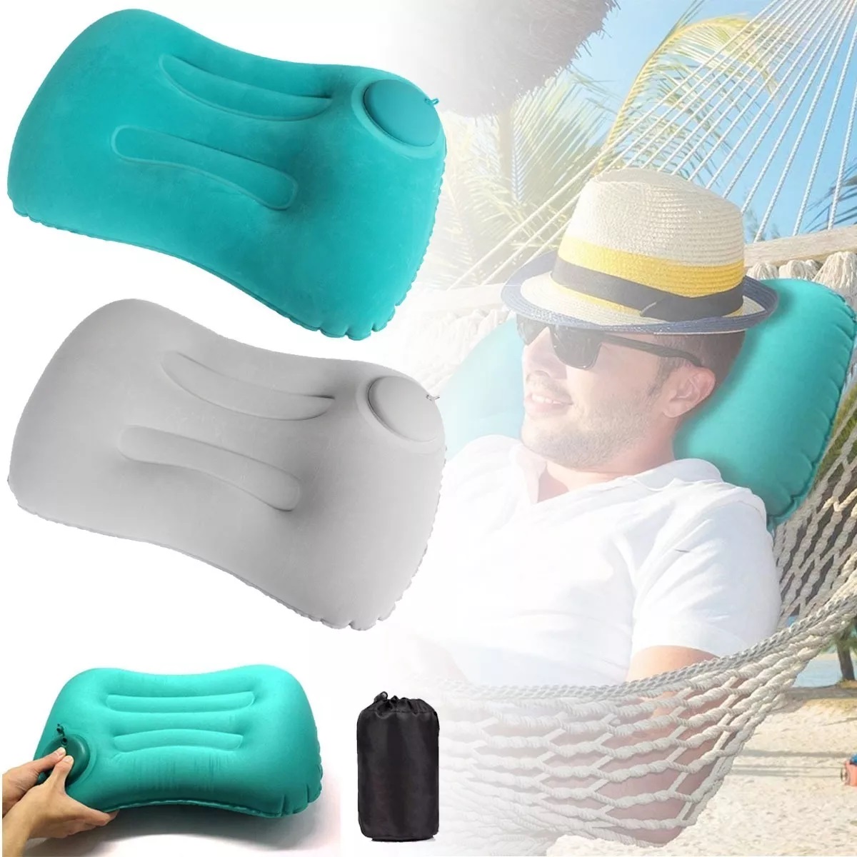 Almohada Hinchable Apta Para El Camping Y La Playa Verde