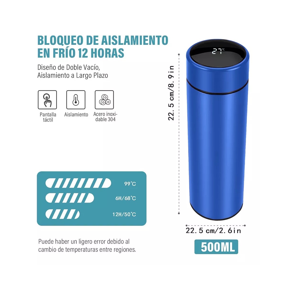 Set Termo Digital Inteligente De Acero Inoxidable 500ml 4 Pack Azul