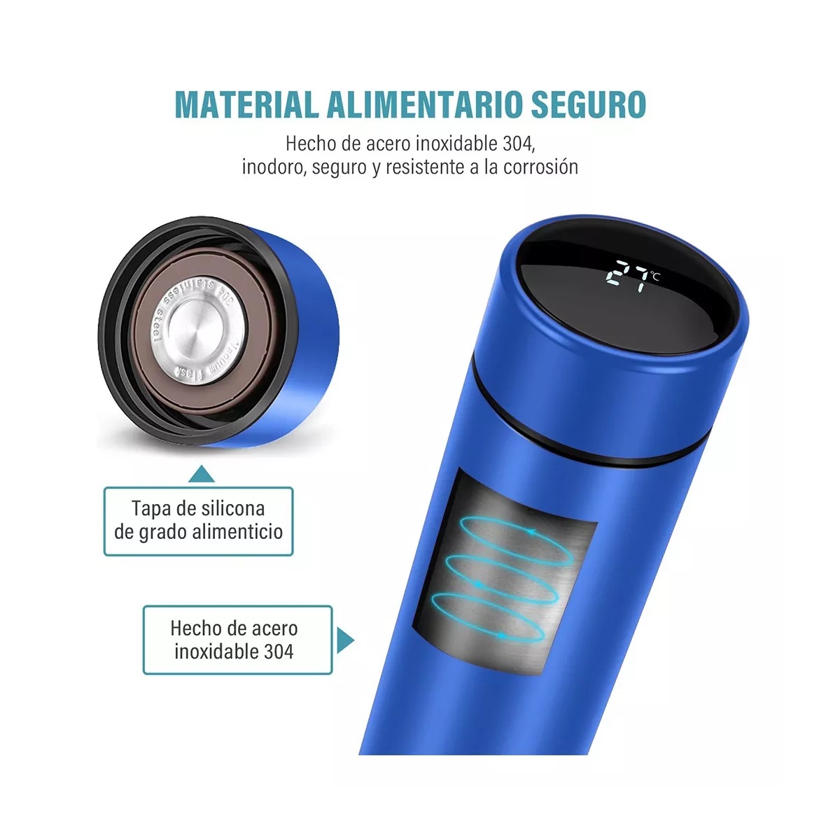 Set Termo Digital Inteligente De Acero Inoxidable 500ml 4 Pack Azul