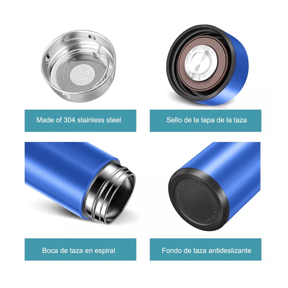 Set Termo Digital Inteligente De Acero Inoxidable 500ml 4 Pack Azul