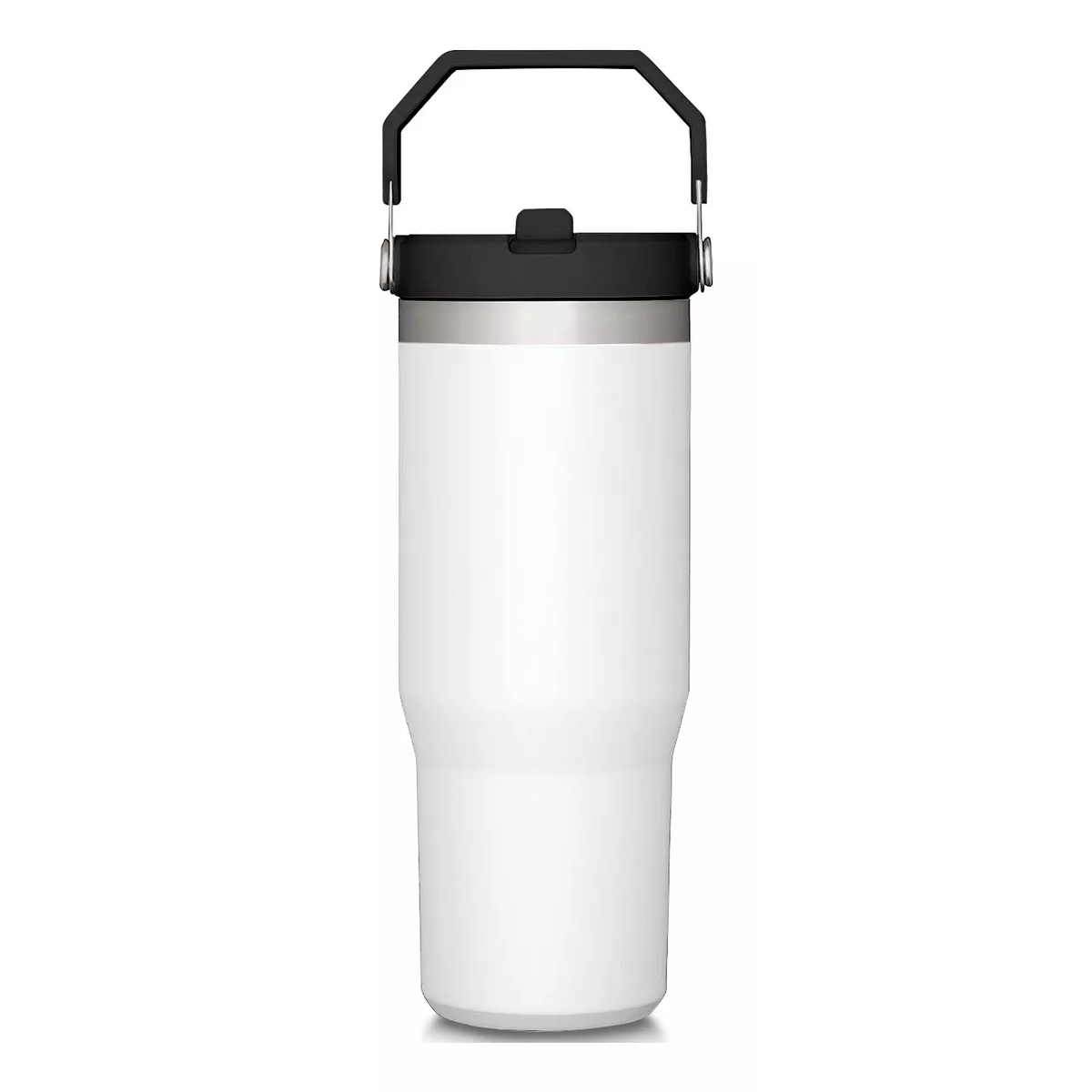 Vaso Térmico De 30oz Acero Inoxidable Con Popote Y Asa Blanco