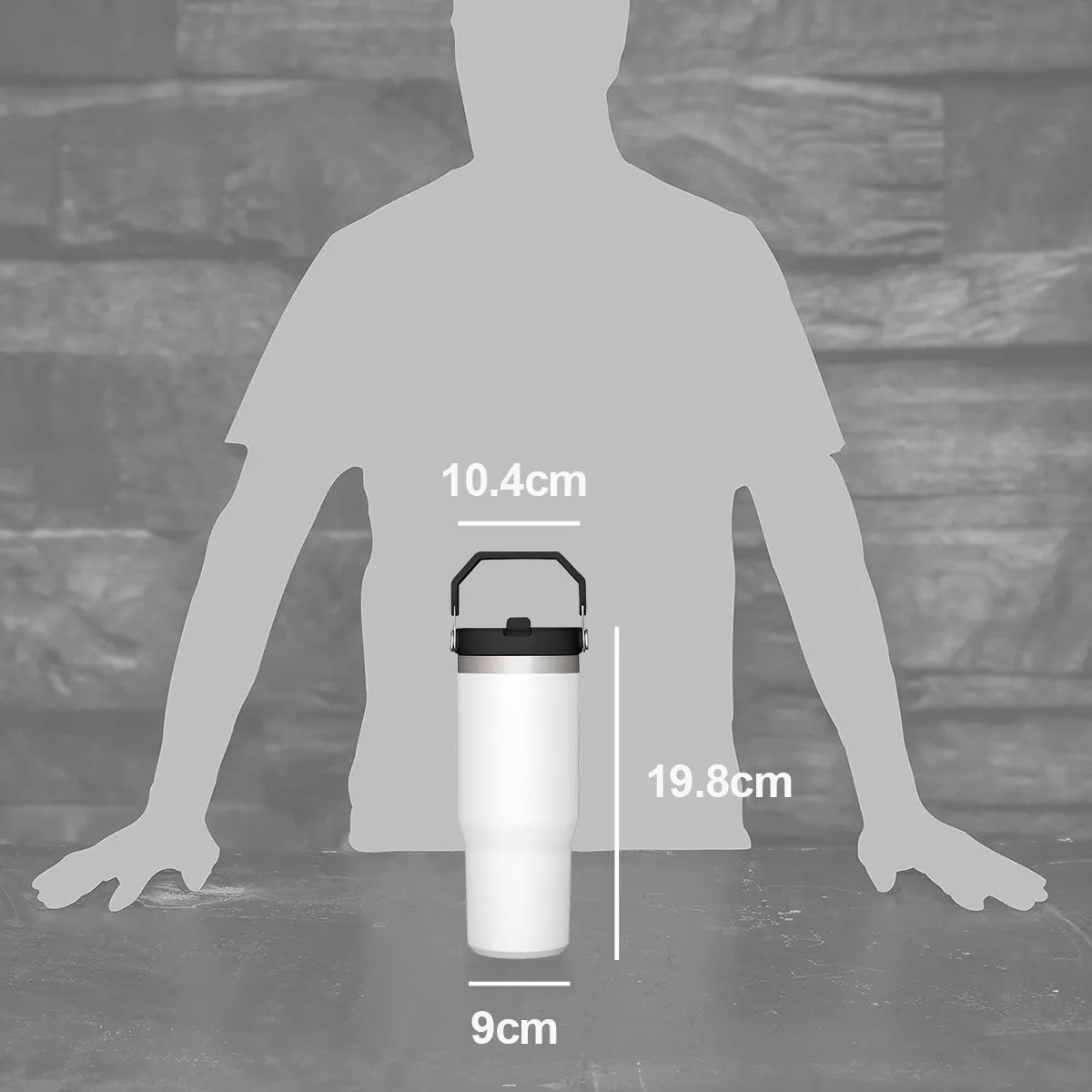 Vaso Térmico De 30oz Acero Inoxidable Con Popote Y Asa Blanco