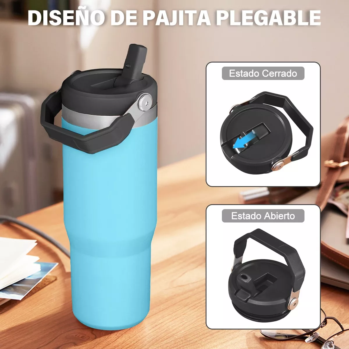 Vaso Térmico De 30oz Acero Inoxidable Con Popote Y Asa Verded