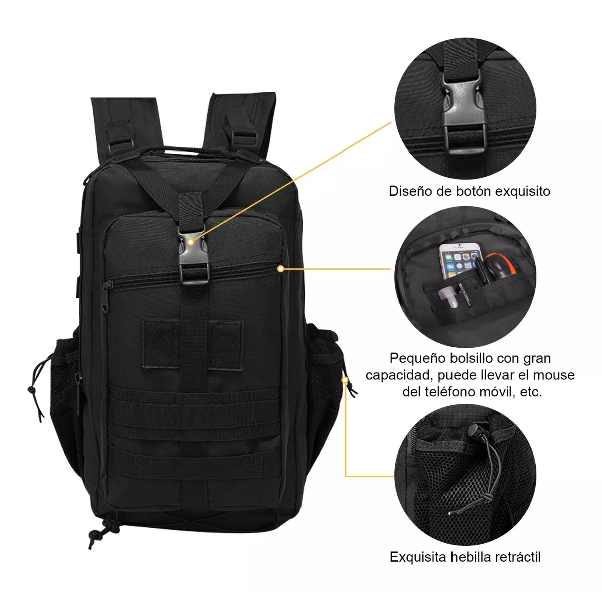 Mochila táctica militar 45L, Negro -, Táctica