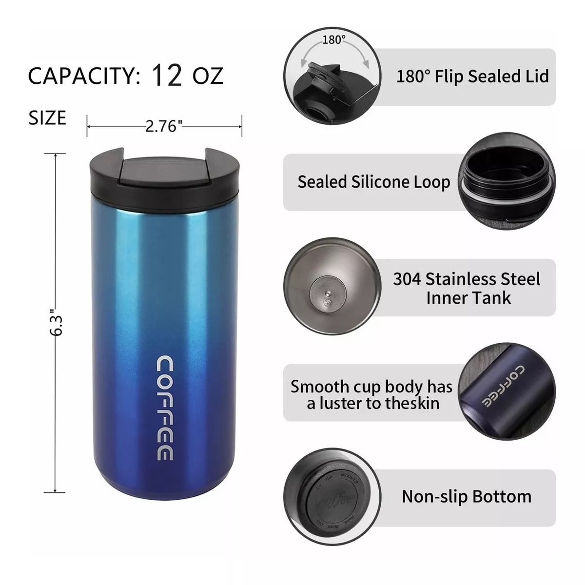 Vaso Termico Vino Café Te 400ml Acero Inoxidable W/calor/frí Color Azul