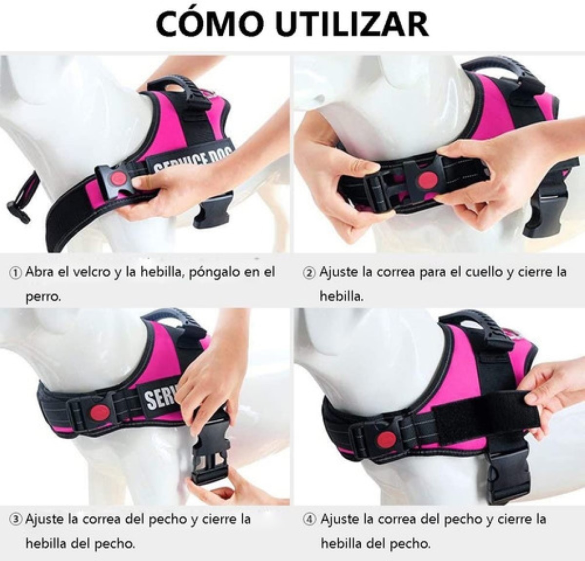 Arnés Pecheras De Entrenamiento Para Perros Talla L, Fiusha con Negro