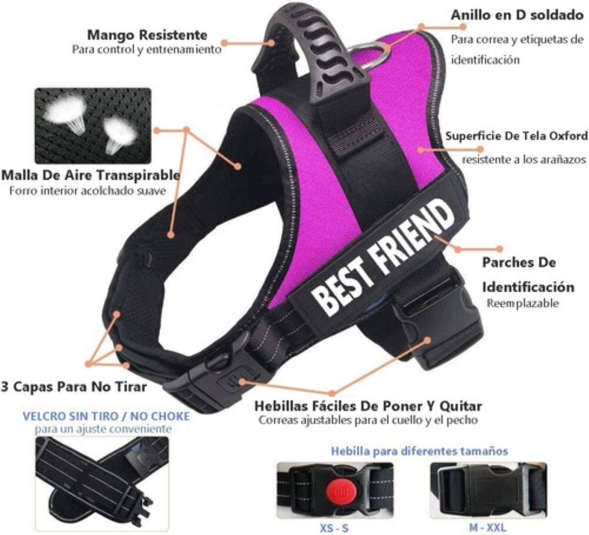 Arnés Pecheras De Entrenamiento Para Perros Talla L, Fiusha con Negro