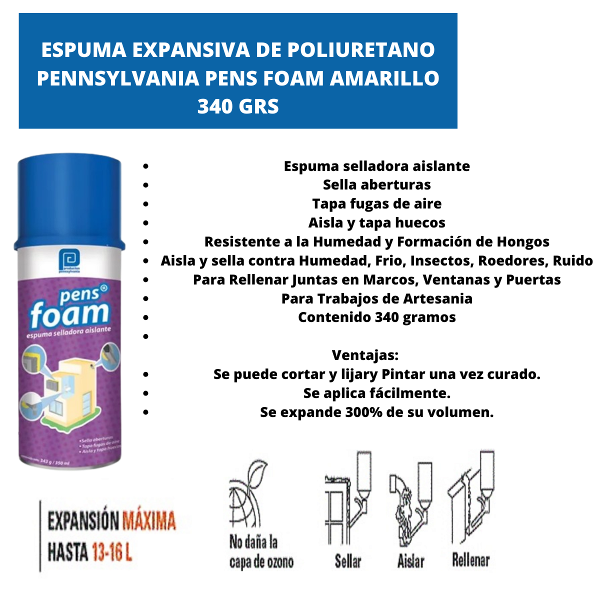 Espuma Expansiva Poliuretano Pens Foam 340 ML 3 Piezas