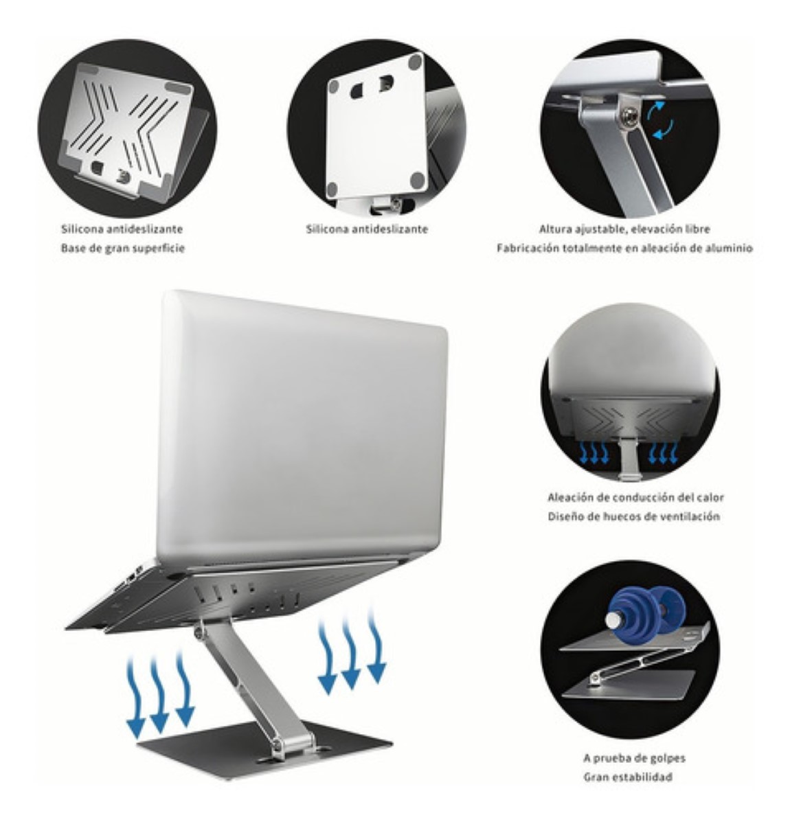 Base Soporte Para Laptop Aluminio Pliegue Portátil Gris