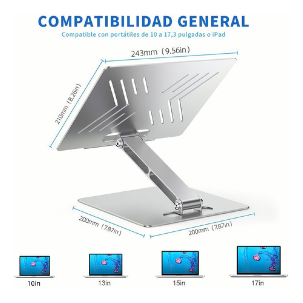 Base Soporte Para Laptop Aluminio Pliegue Portátil Gris