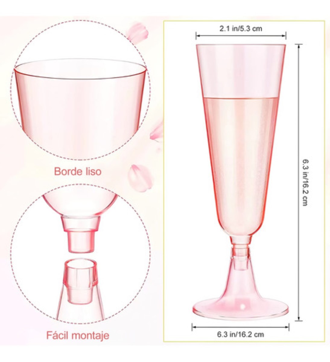 Copas Plastico Fiesta Elagantes Champagne Rosa 50 Piezas rosa 