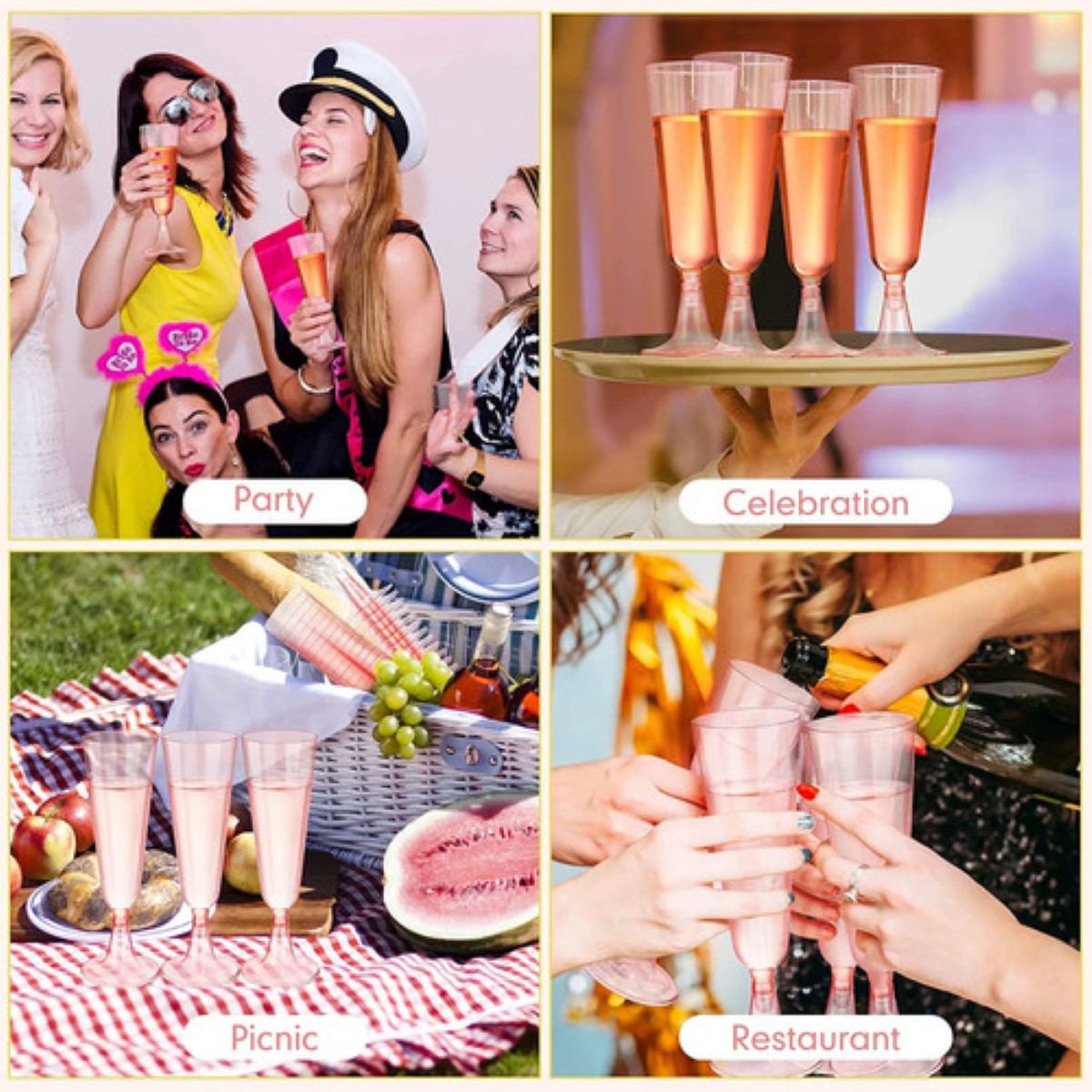 Copas Plastico Fiesta Elagantes Champagne Rosa 50 Piezas rosa 