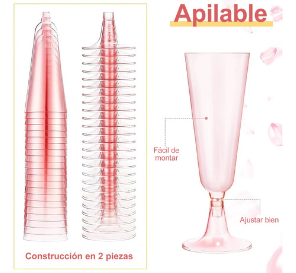 Copas Plastico Fiesta Elagantes Champagne Rosa 50 Piezas rosa 