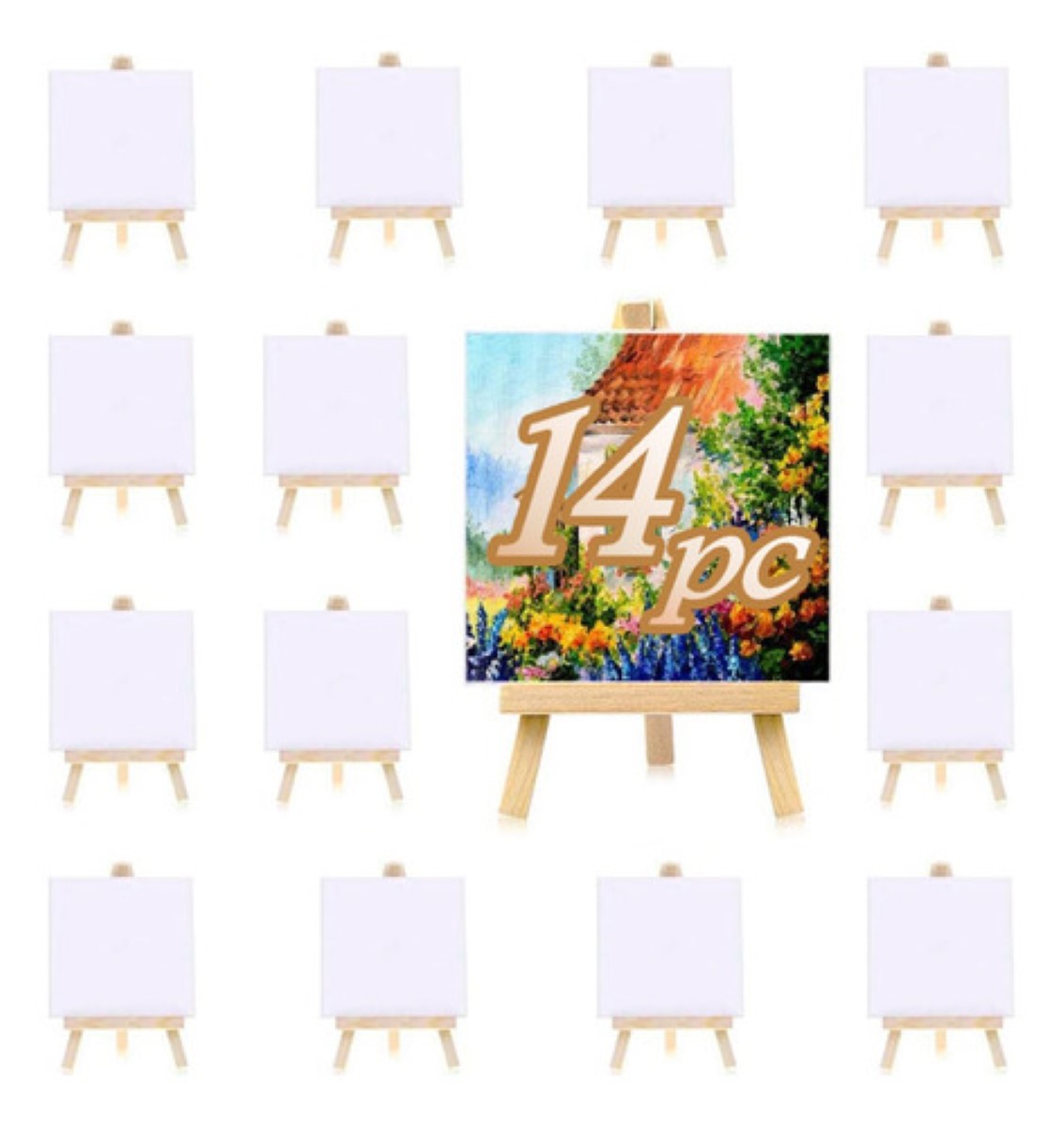 Mini Caballete De Madera Con Lienzo Para Pintura 14 Piezas blanco