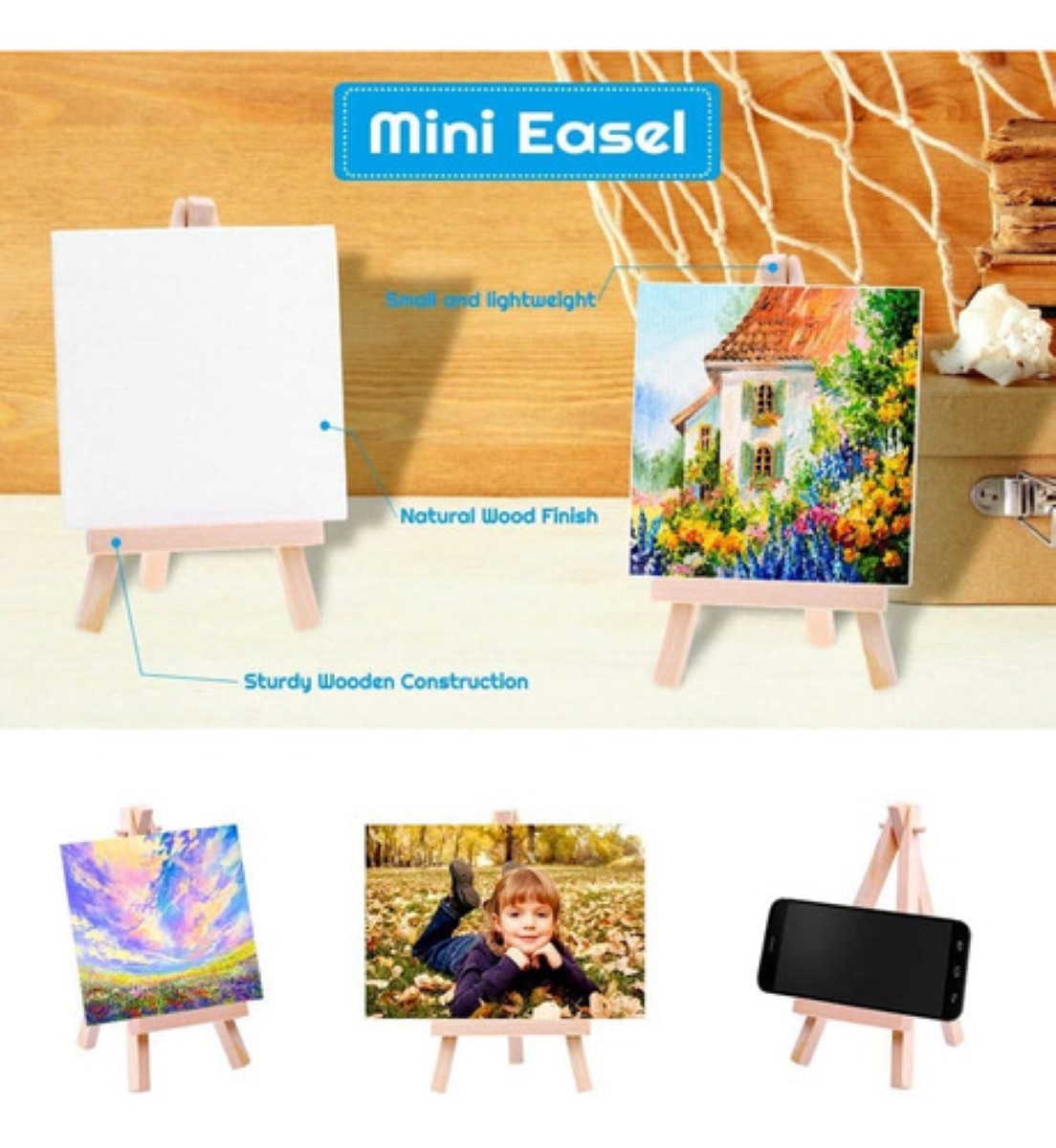 Mini Caballete De Madera Con Lienzo Para Pintura 20 Piezas blanco