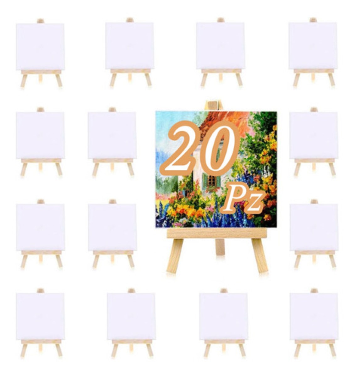Mini Caballete De Madera Con Lienzo Para Pintura 20 Piezas blanco