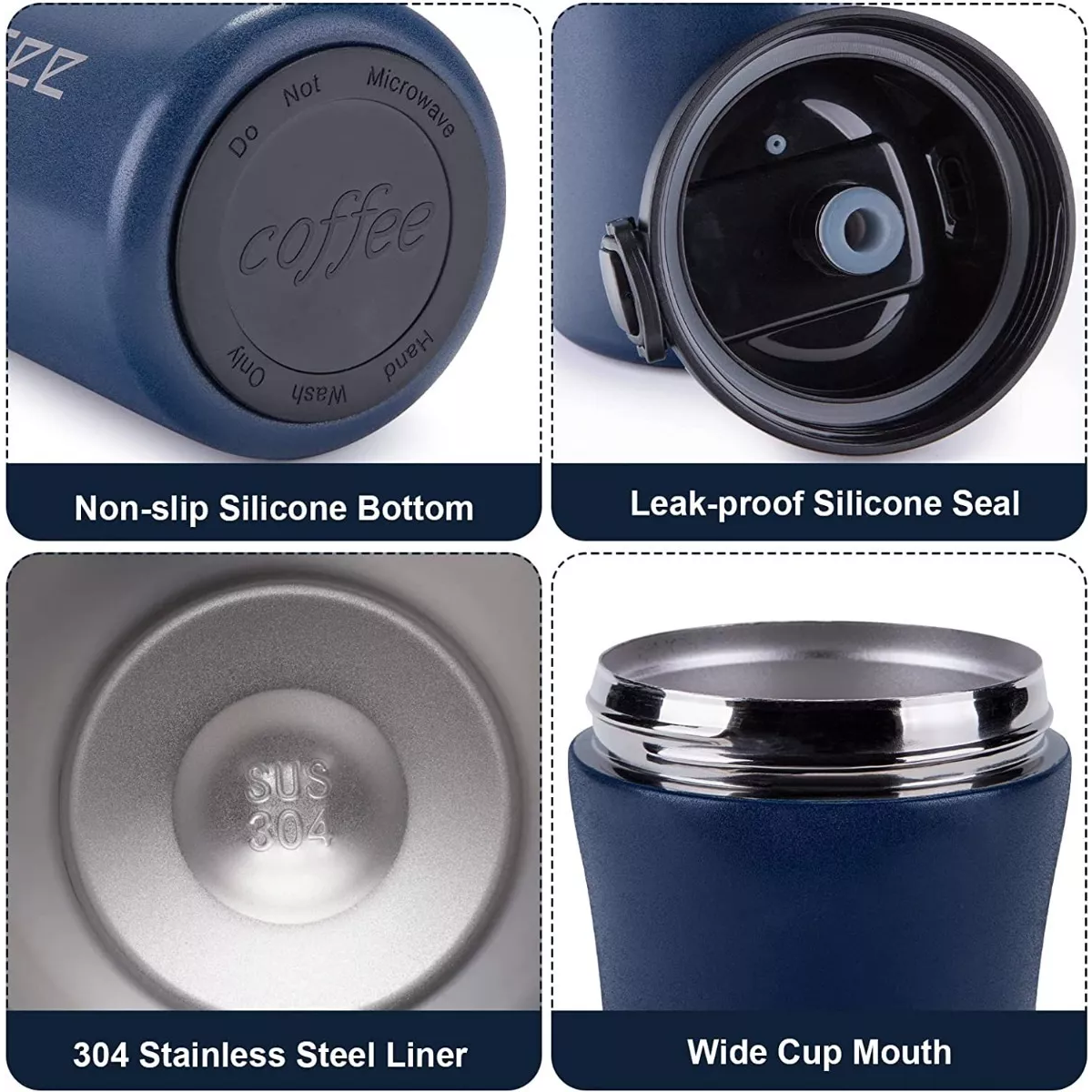 Termo Café Portátil Vaso Térmico De Acero Inoxidable 400ml Azul