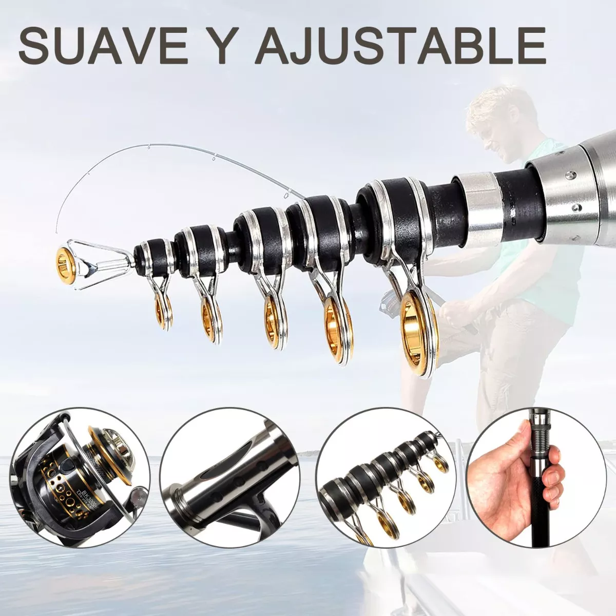 Kit De Pesca Telescópica Caña Y Carrete 2.4m Con Señuelos