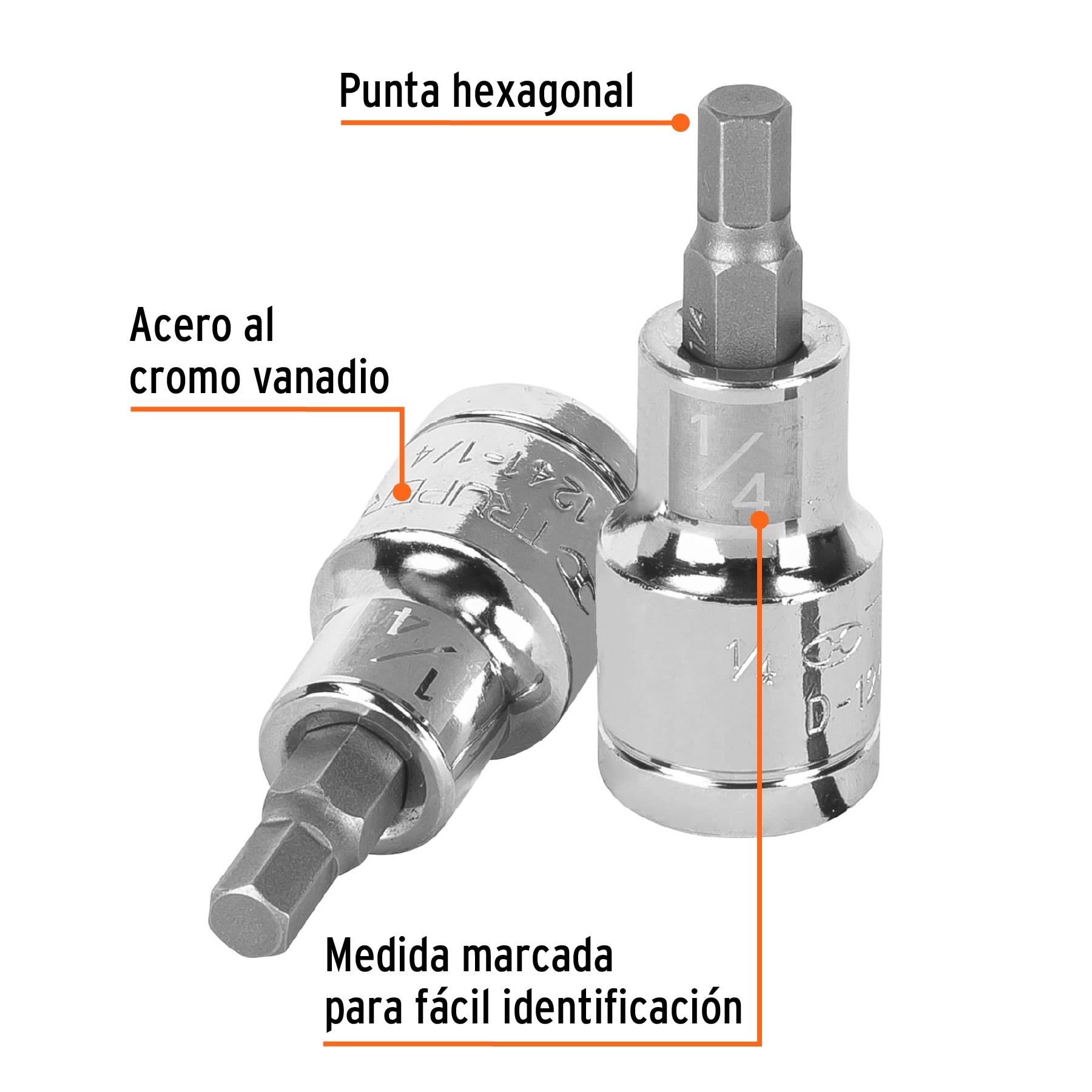 DADO PUNTA HEXAGONAL DE 1/4", CUADRO 1/2", TRUPER 13251