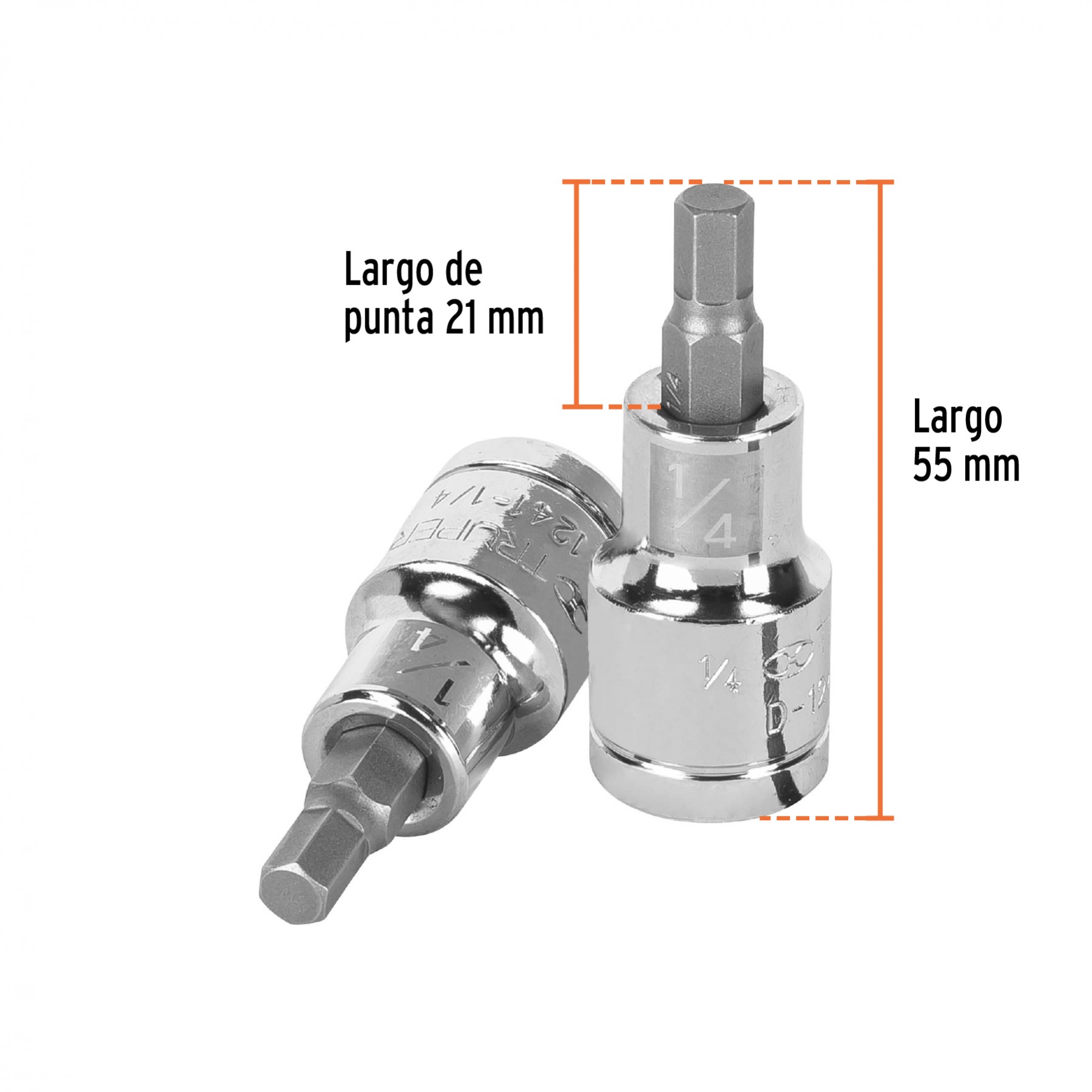 DADO PUNTA HEXAGONAL DE 1/4", CUADRO 1/2", TRUPER 13251