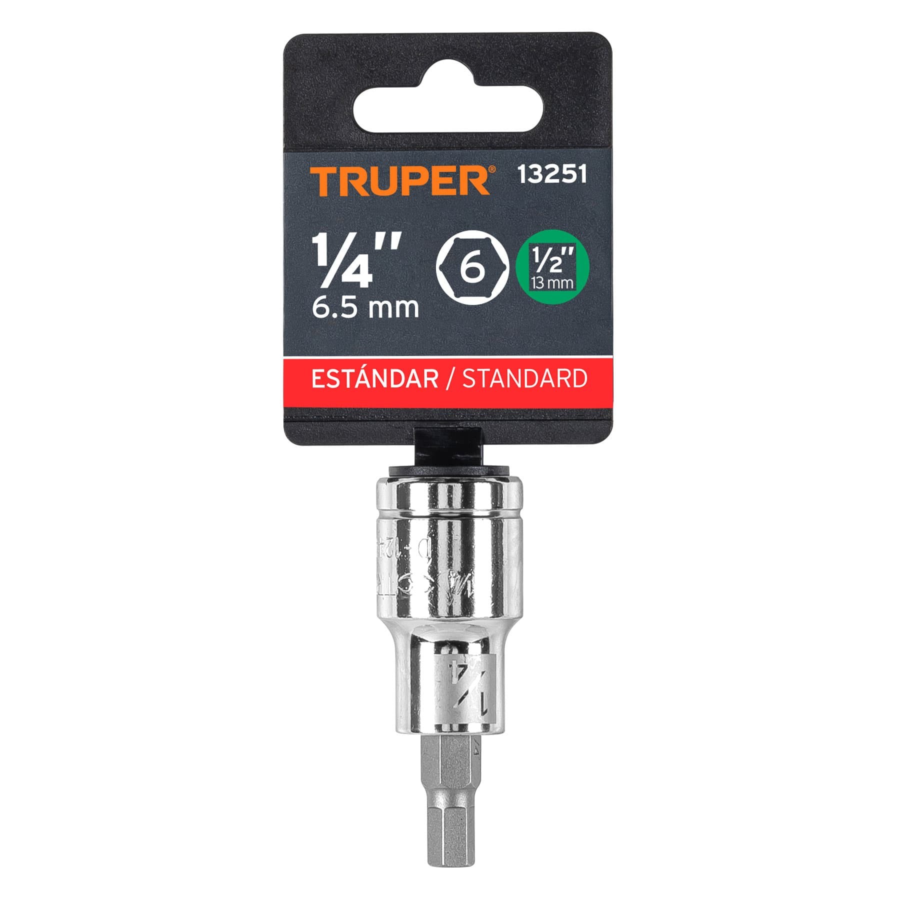 DADO PUNTA HEXAGONAL DE 1/4", CUADRO 1/2", TRUPER 13251