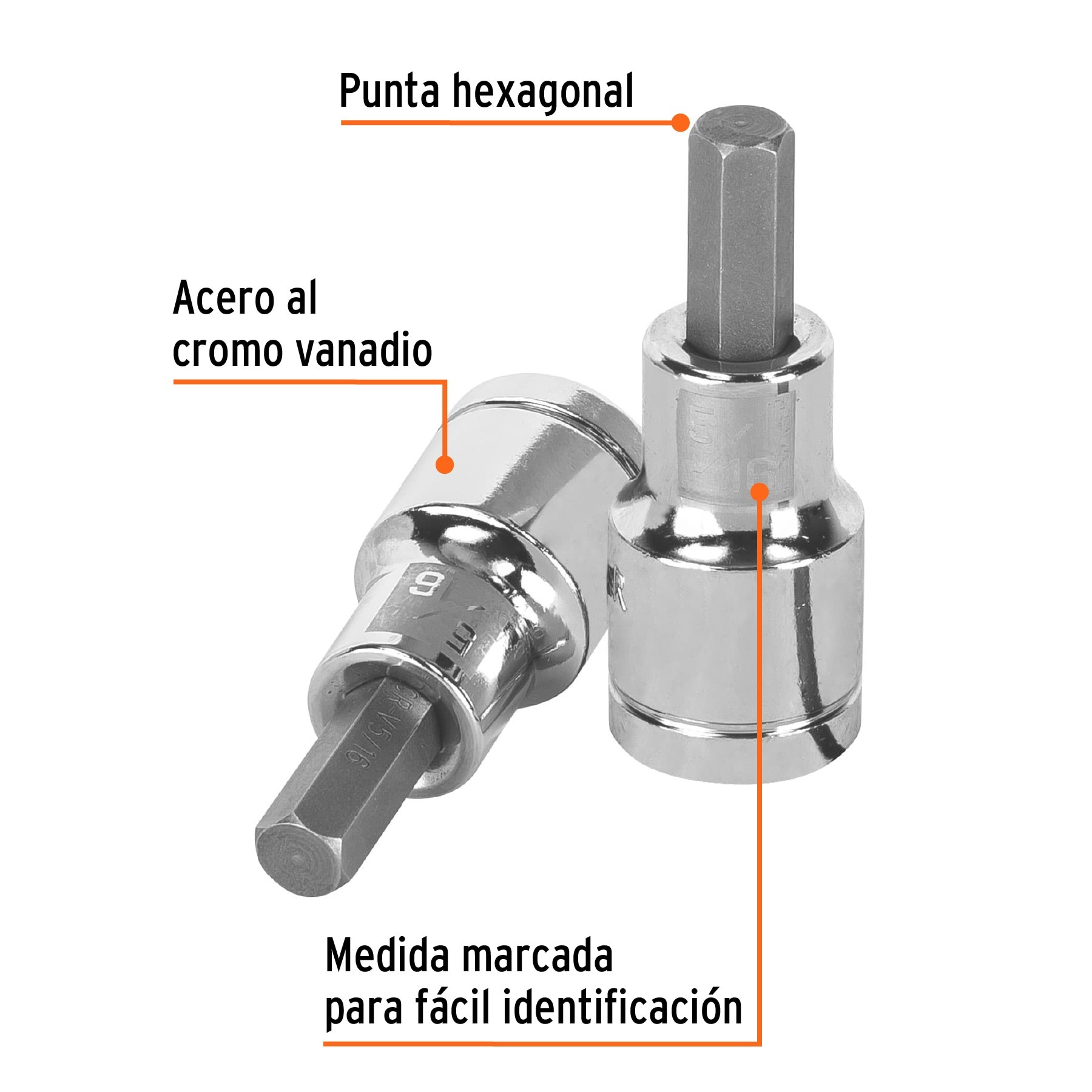 DADO PUNTA HEXAGONAL DE 5/16", CUADRO 1/2", TRUPER 13252