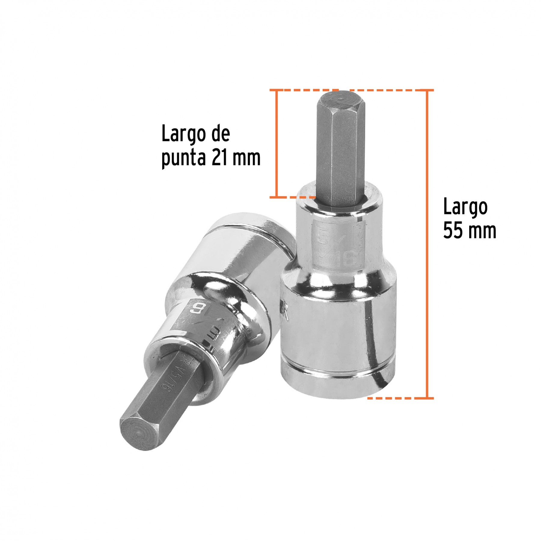 DADO PUNTA HEXAGONAL DE 5/16", CUADRO 1/2", TRUPER 13252