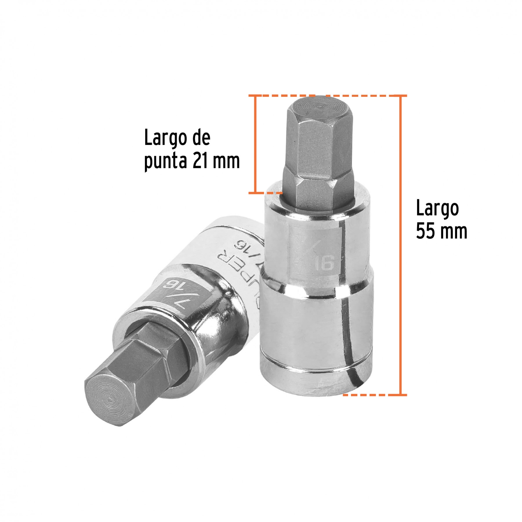 DADO PUNTA HEXAGONAL DE 7/16", CUADRO 1/2", TRUPER 13254