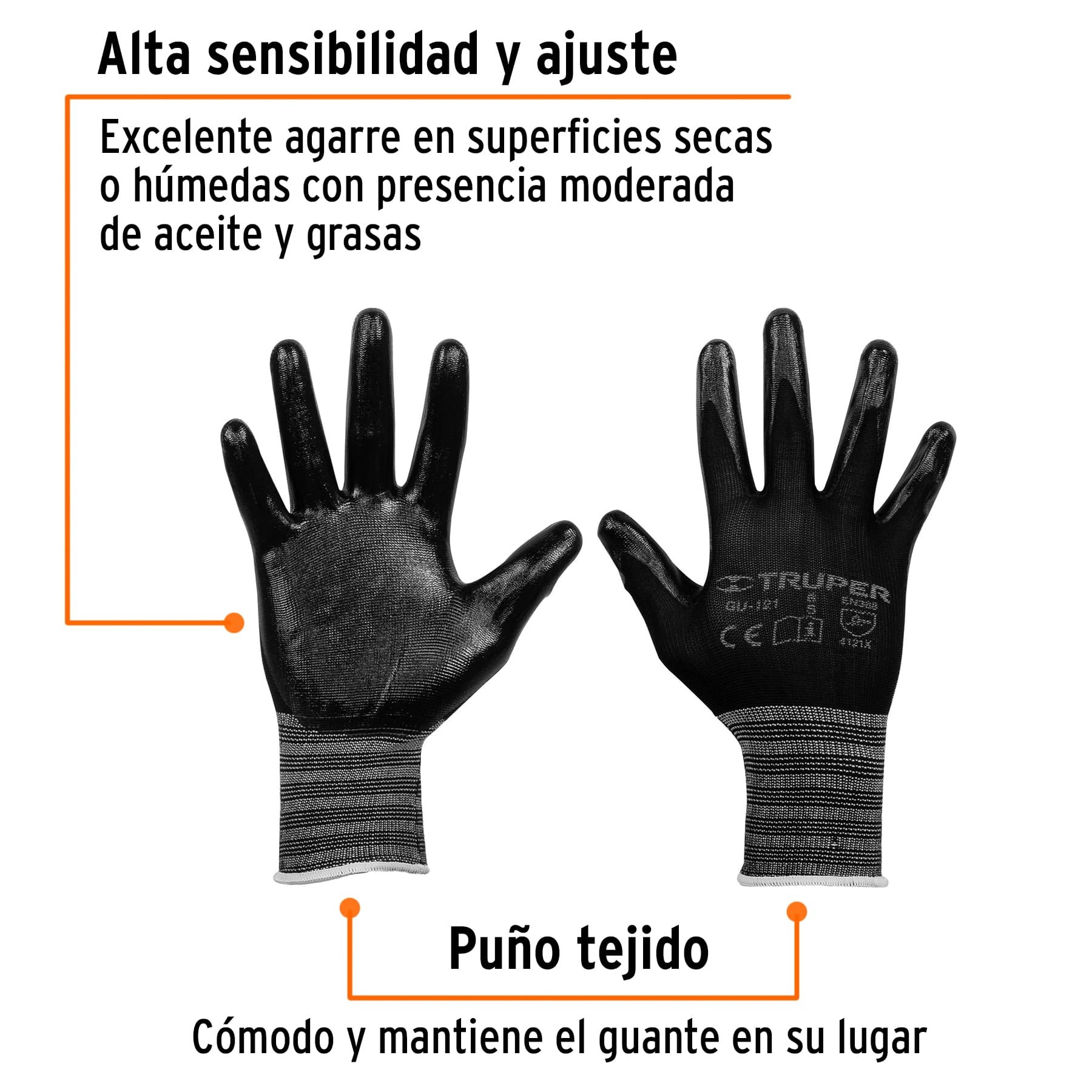 GUANTES DE NYLON RECUBIERTOS DE NITRILO, CH, TRUPER 13293