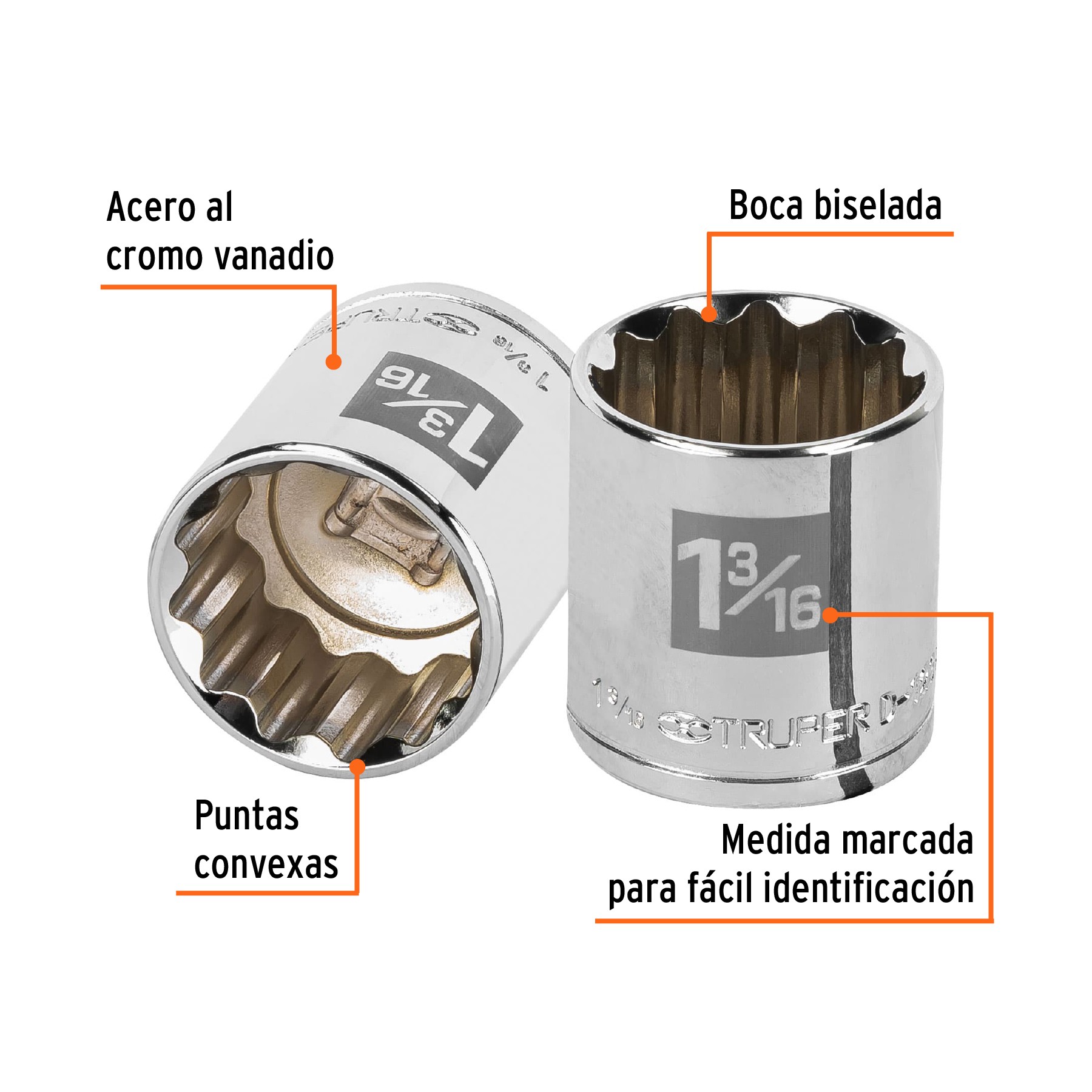 DADO DE 1-3/16", 12 PUNTAS, CUADRO 1/2", TRUPER 13313