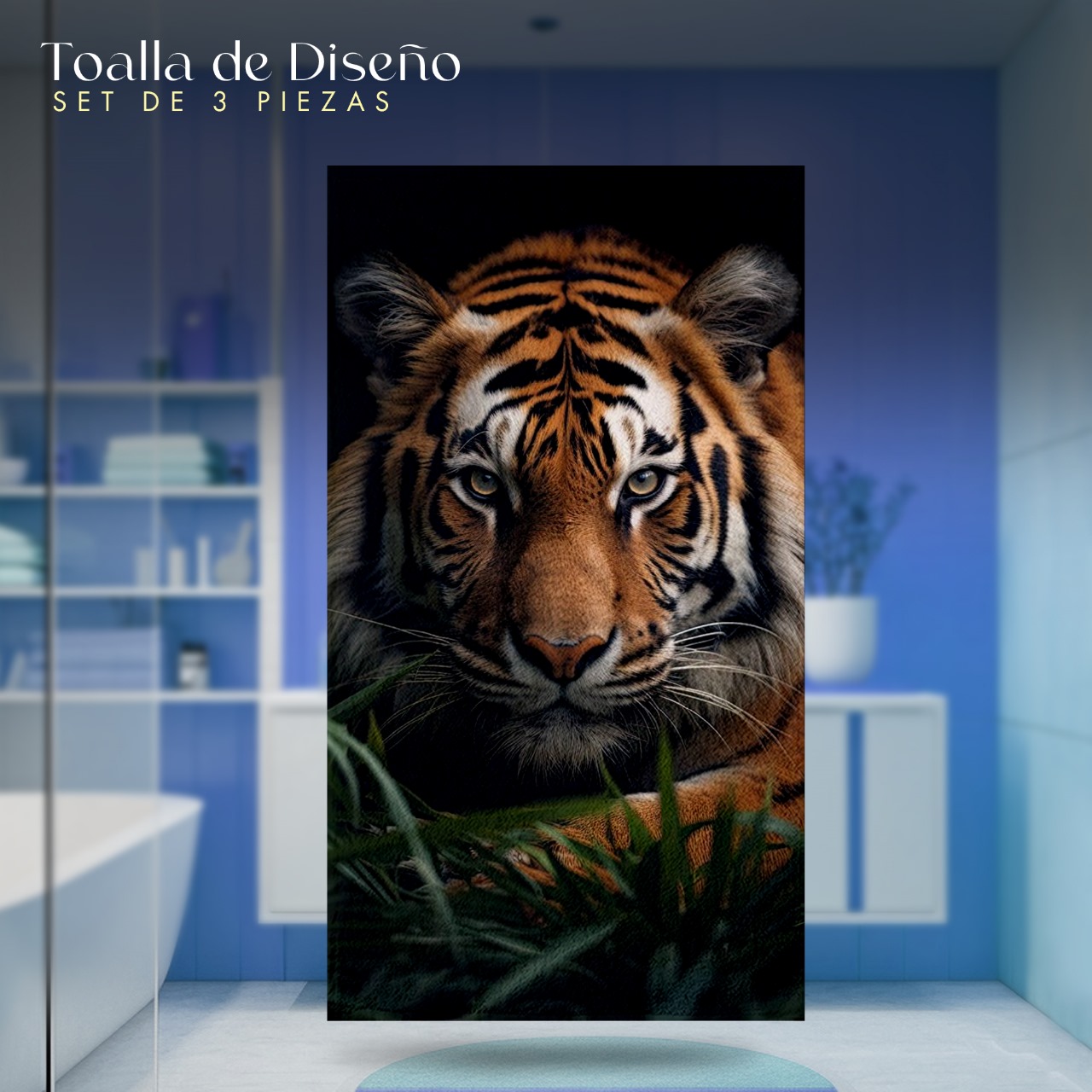 Set 3 Toallas De Baño Diseño Lobo Tigre y Leon Microfibra de Poliéster Suave Absorbente Secado Rápido Multiuso.