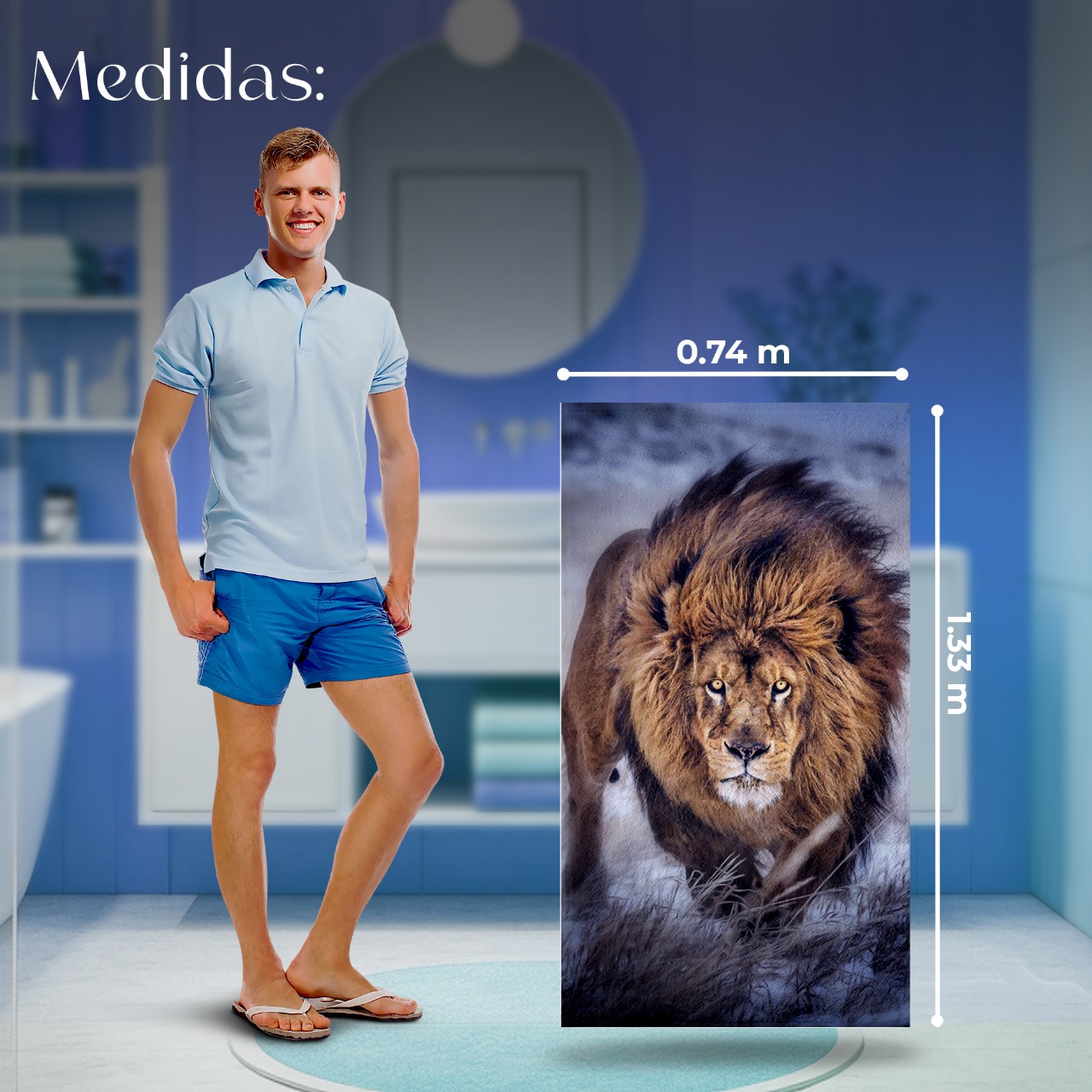 Set 3 Toallas De Baño Diseño Lobo Tigre y Leon Microfibra de Poliéster Suave Absorbente Secado Rápido Multiuso.