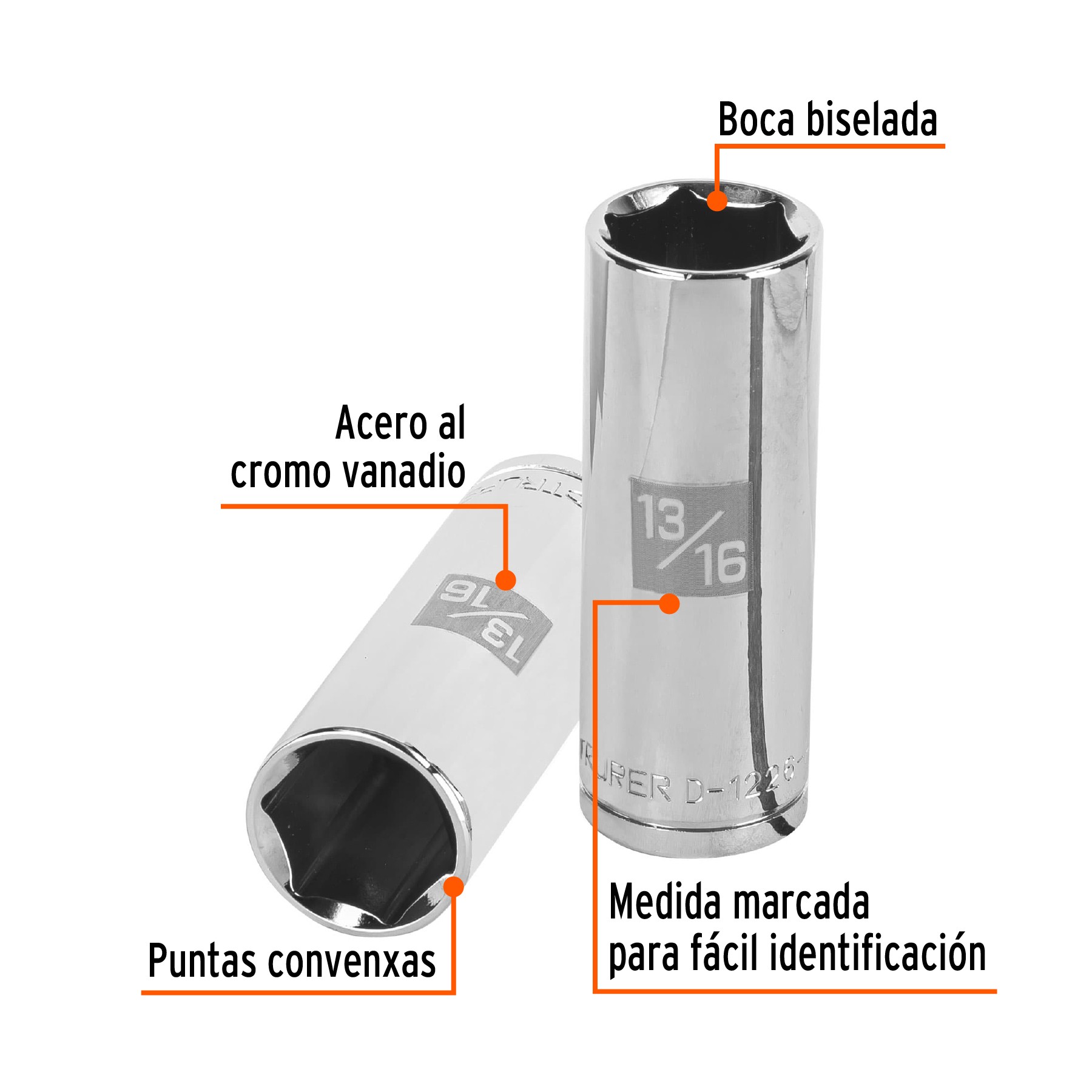 DADO LARGO DE 13/16", 6 PUNTAS, CUADRO 1/2", TRUPER 13330
