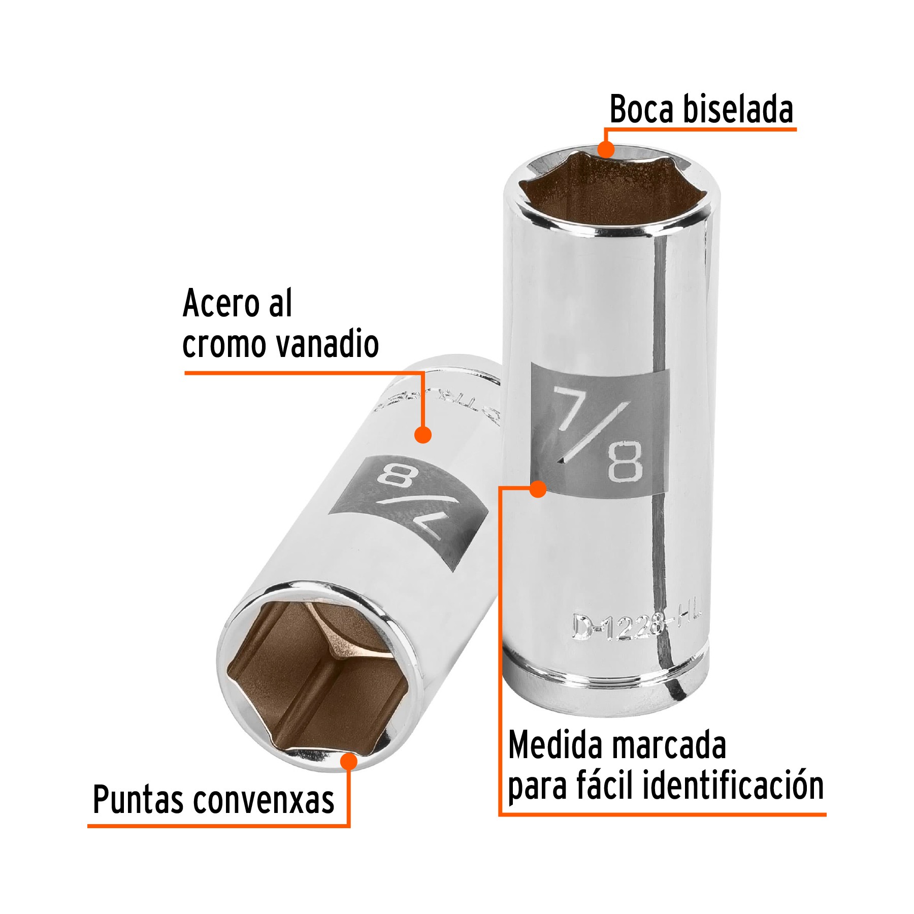 DADO LARGO DE 7/8", 6 PUNTAS, CUADRO 1/2", TRUPER 13331