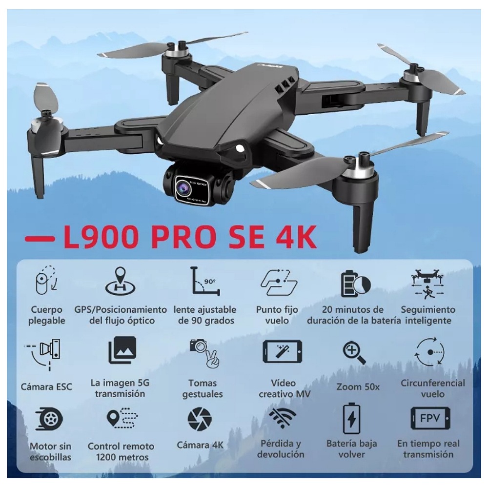 Mini drone Axnen L900 PRO SE con cámara 4K negro 5GHz 2 baterías