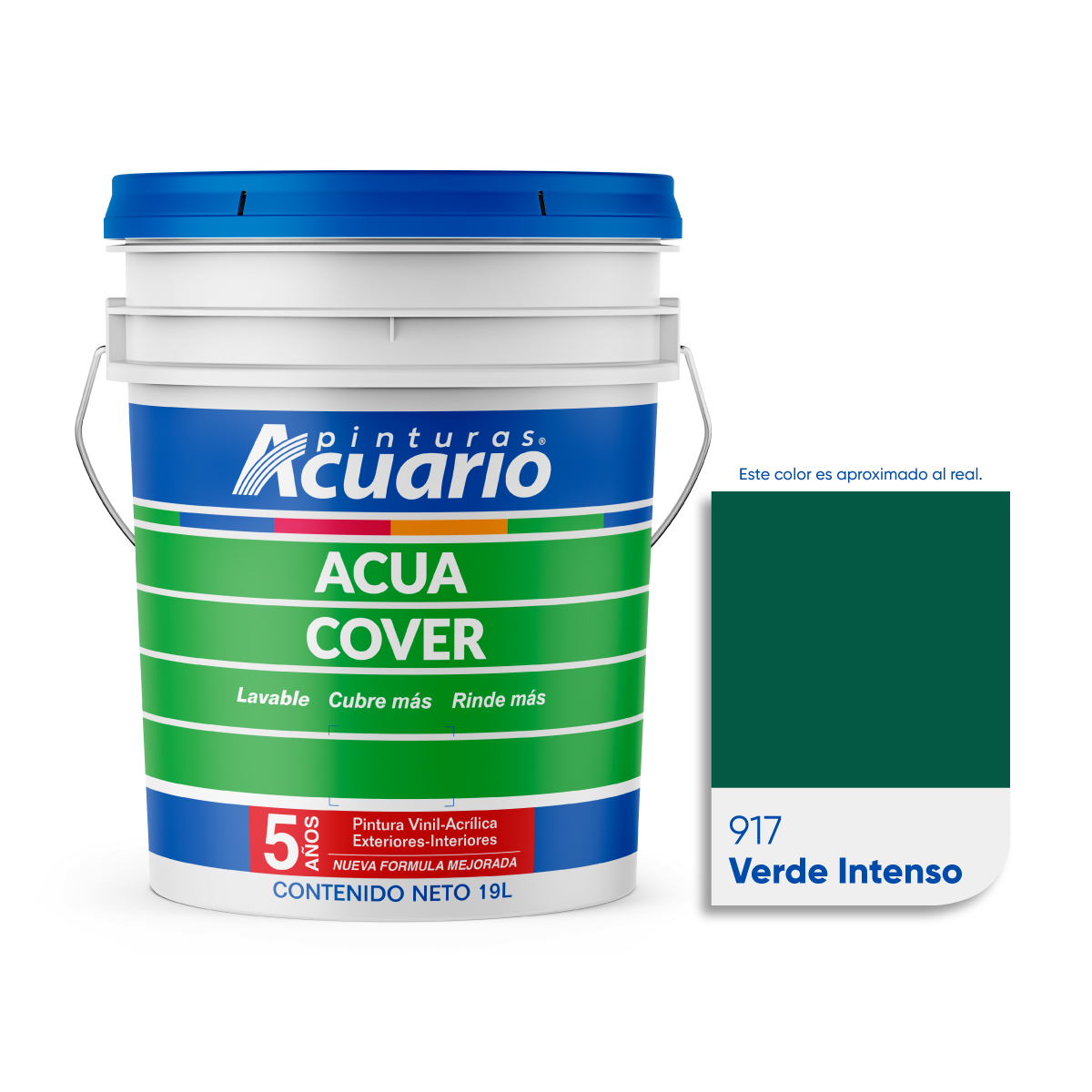 Pintura Vinílica Lavable Acuario Acua Cover 3 Años 19 Litros Verde Intenso
