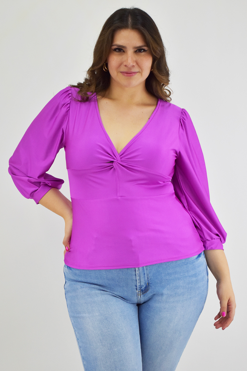 Blusa de satín con nudo Roman Fashion /Tallas Extras, 1839 (Magenta) 