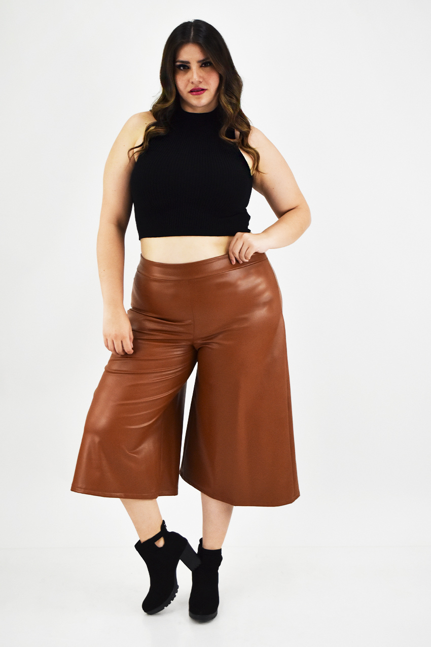 Pantalón culotte vinipiel Roman Fashion /Tallas Extras, 2551 (Cafe) 