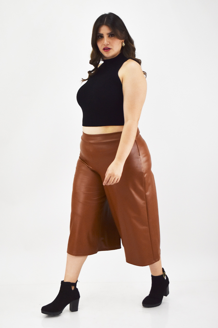 Pantalón culotte vinipiel Roman Fashion /Tallas Extras, 2551 (Cafe) 