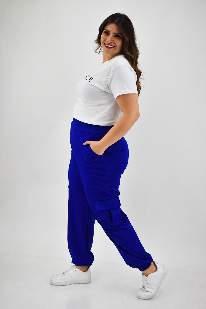 Pantalon tipo jogger Roman Fashion /Tallas Extras, 7028 (Azul rey) 
