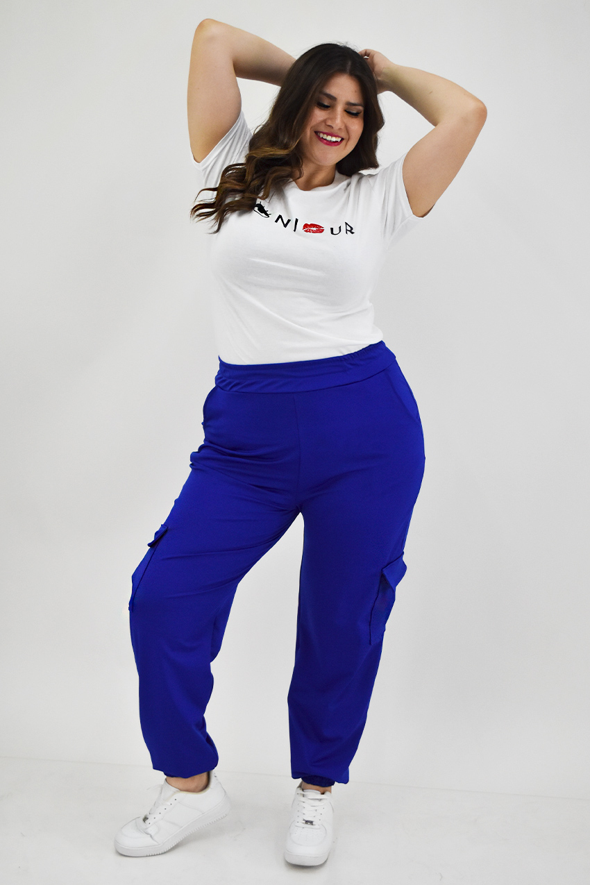 Pantalon tipo jogger Roman Fashion /Tallas Extras, 7028 (Azul rey) 