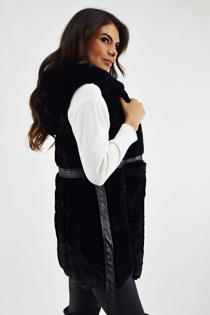 Chaleco de peluche con cinto Juvenil, 2410 (Negro) 