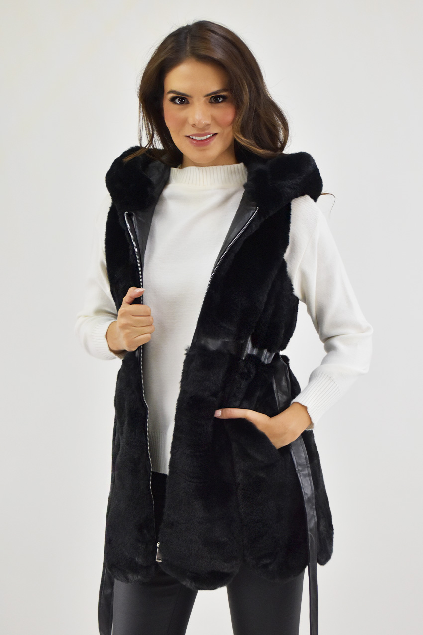 Chaleco de peluche con cinto Juvenil, 2410 (Negro) 