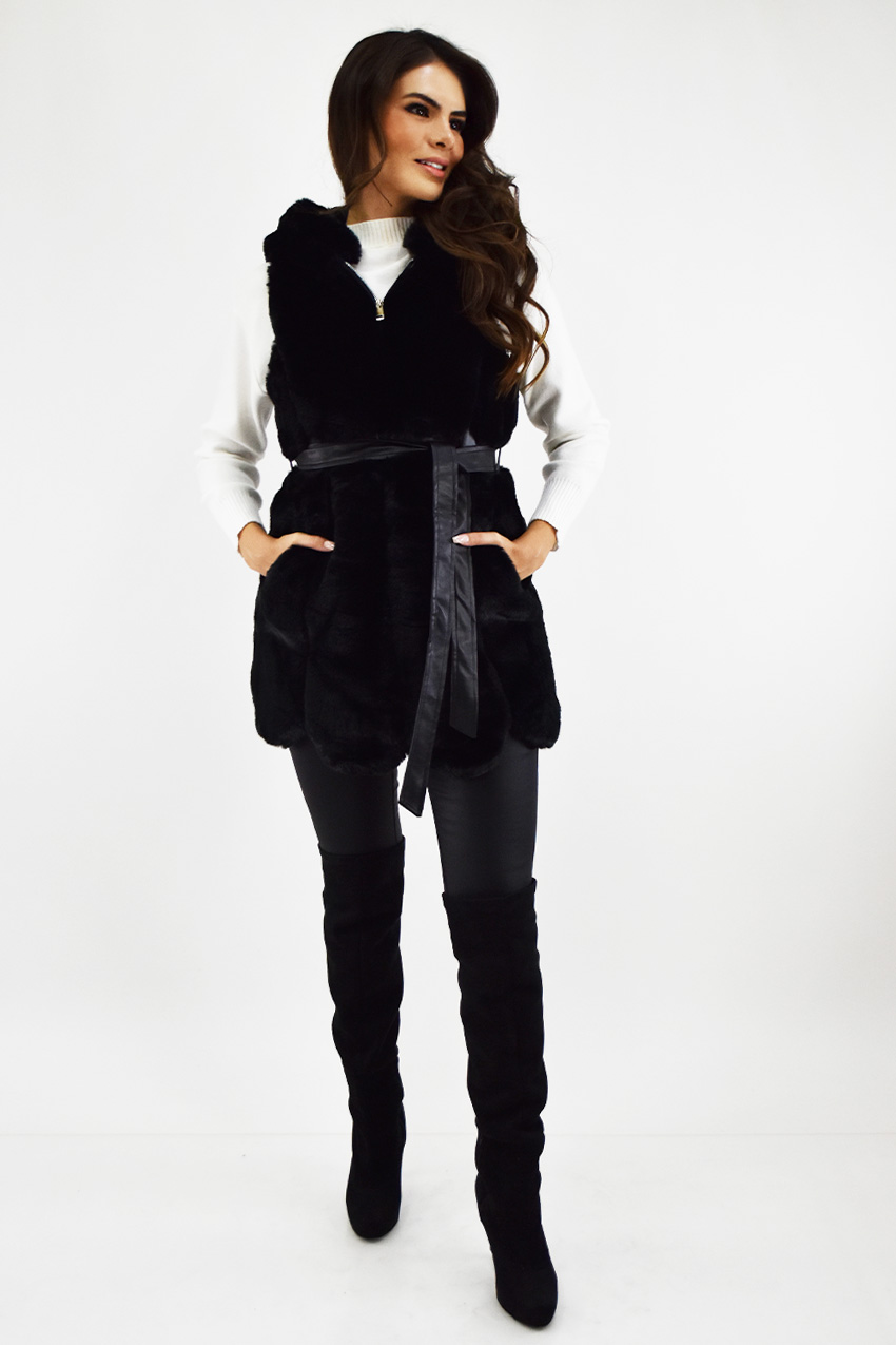 Chaleco de peluche con cinto Juvenil, 2410 (Negro) 